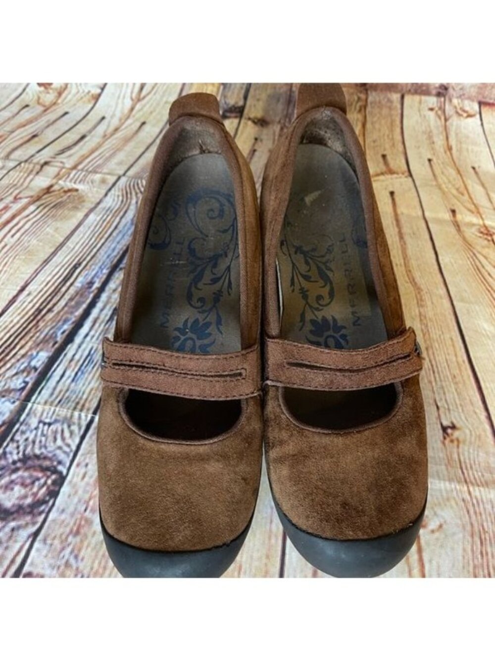 Merrell Plaza Bandeau Cherry Brown Suede Mary Jane Shoes Sz 7.5 - Picture 9 of 9